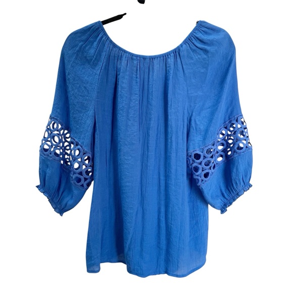 UNIQUE SPECTRUM Blue Blouse Lace Detail Small - Picture 3 of 5